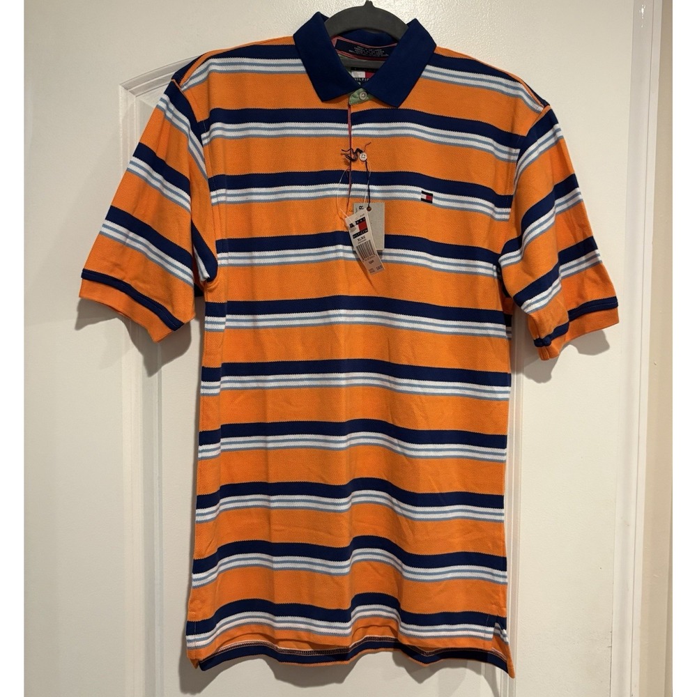 Tommy Hilfiger Boys Striped Orange Blue Polo Size XL/XG Short Sleeve Collared